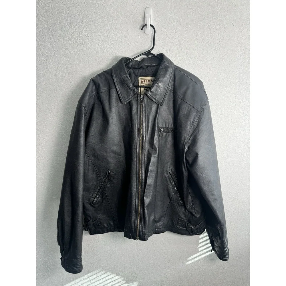 Wilda‎ Vtg Men's Leather Jacket USA Biker Black Size XXL Vintage